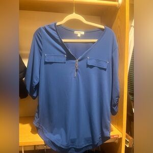 Vibrant blue dress shirt, can be worn with dress pants or jeans!